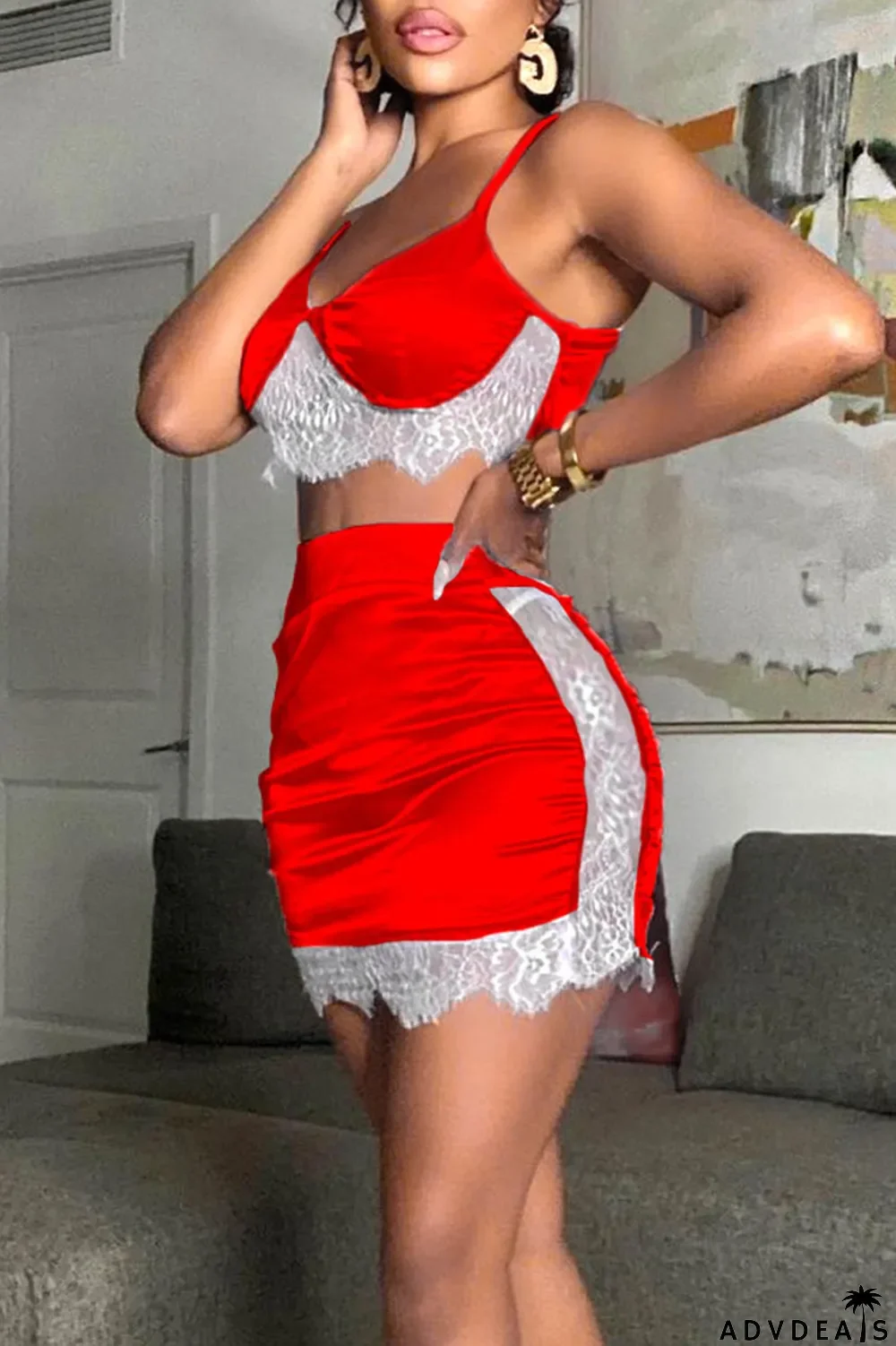 Yellow Sexy Solid Patchwork Spaghetti Strap Sleeveless Two Pieces