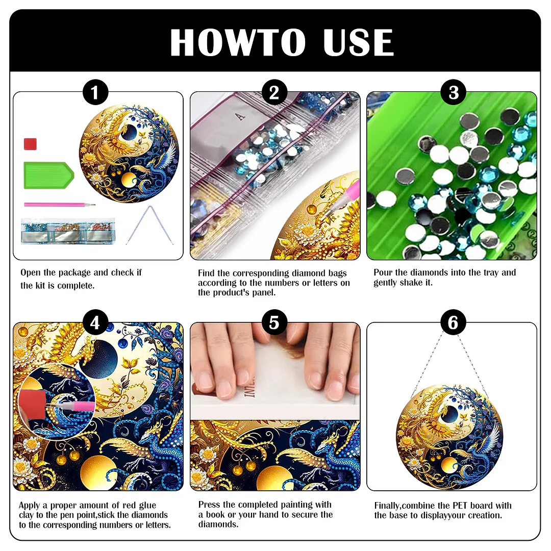 Phoenix Yin Yang 2D Flat DIY Diamond Painting Set Diamond Art Pendant Home Decor