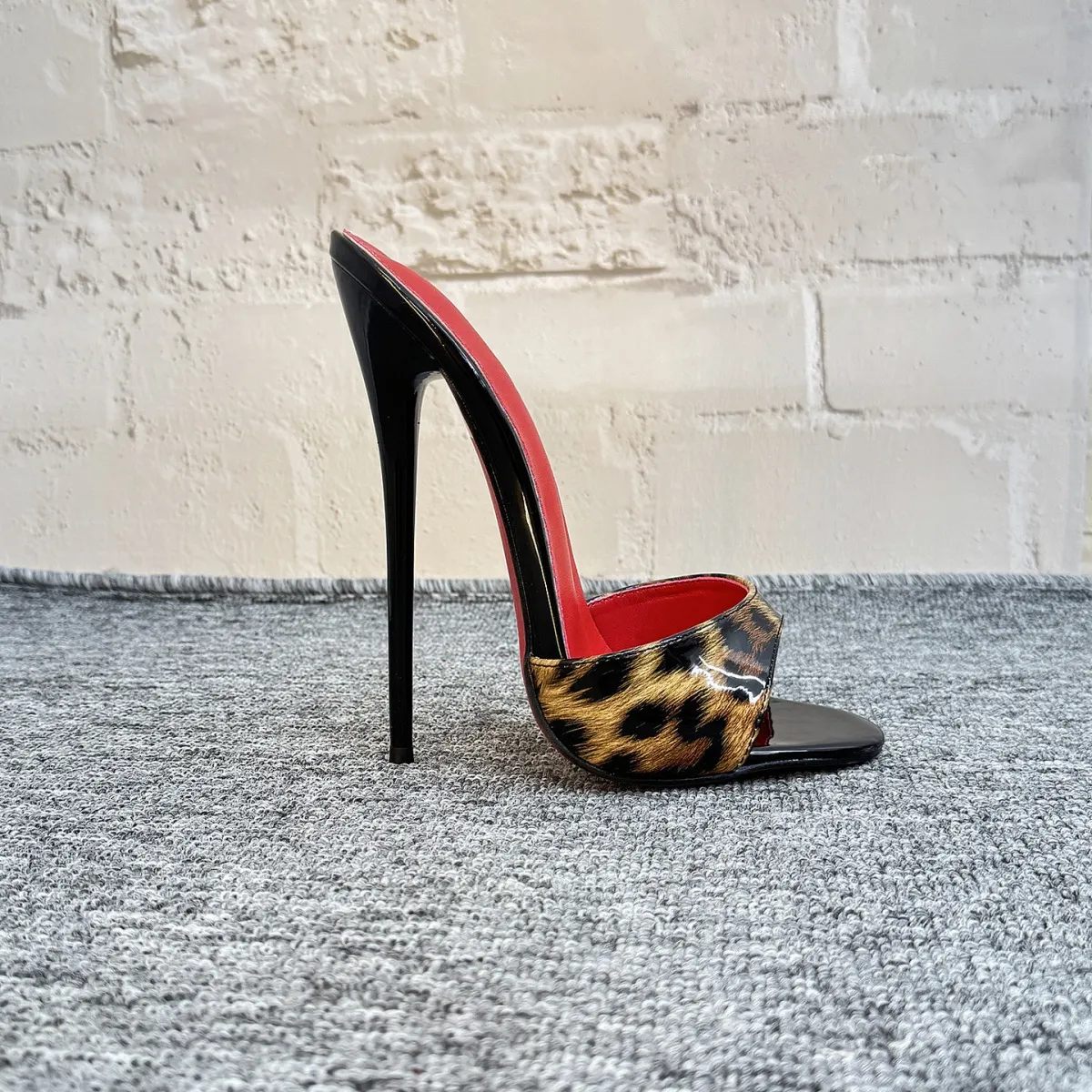 140mm/160mm Sexy Leopard Print Slip On High Heel Mules Red Bottom Sky Thin Stiletto Party Sandals-MERUMOTE