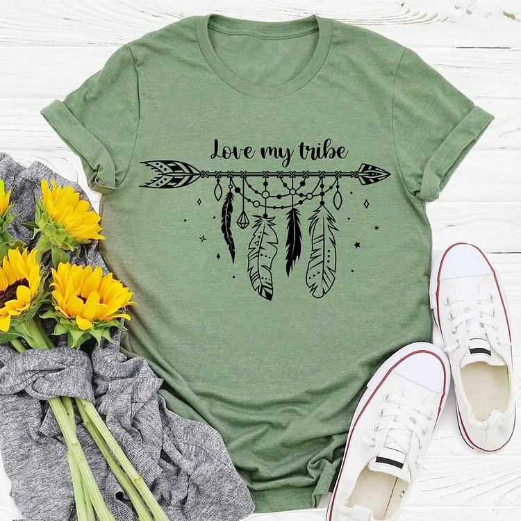 Love my tribe feather T-shirt Tee -04345-Annaletters