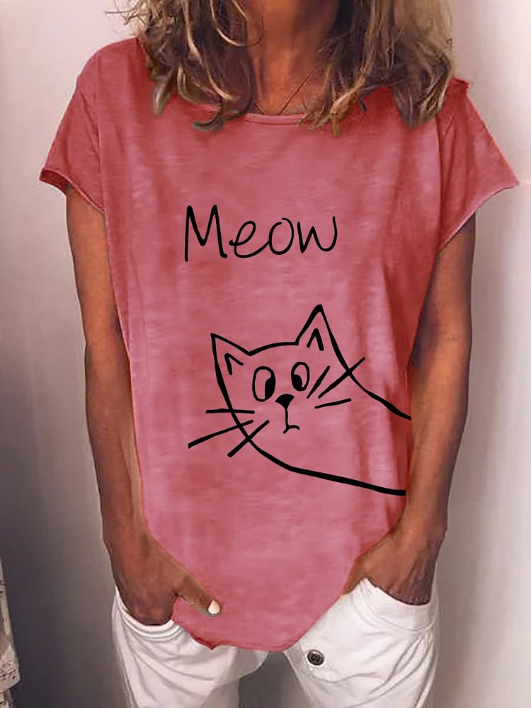 Bestdealfriday Cat Fun Graphic Long Sleeve Crew Neck Top