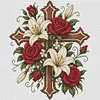 Flower Cross 11CT 3 Strand DIY Stamped Cross Stitch Kit for Adults 40x40cm