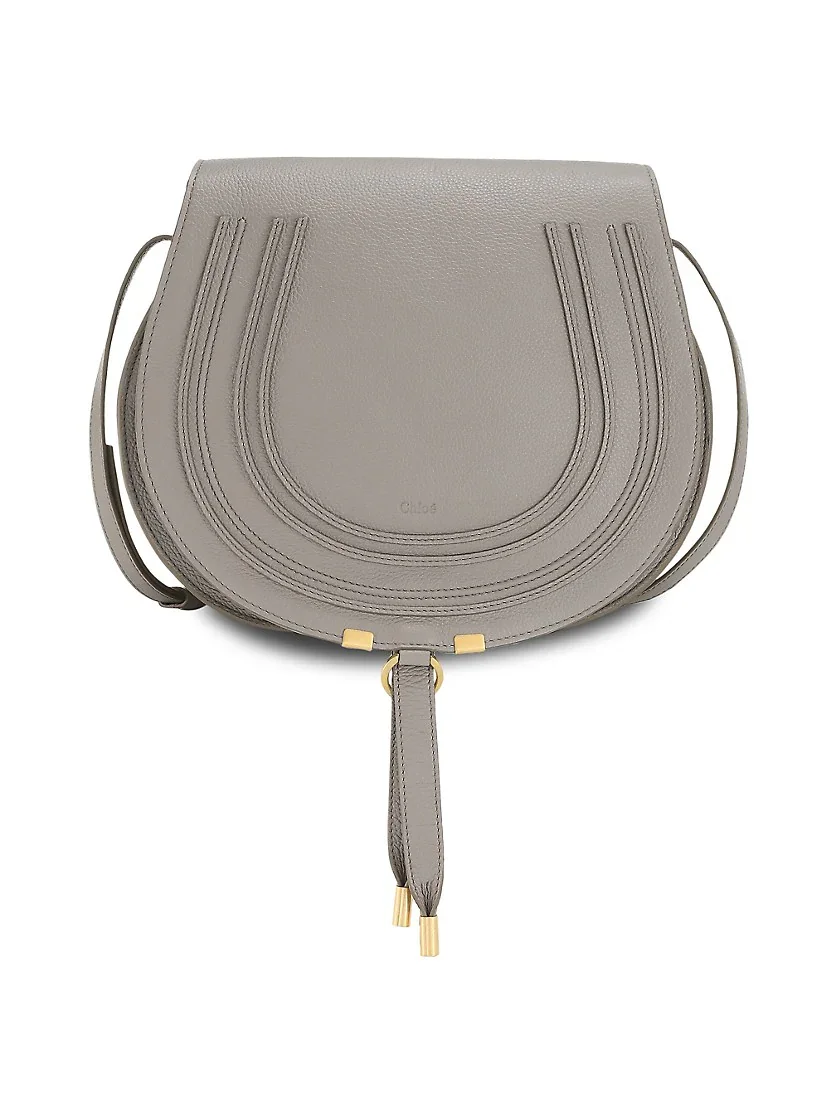 Chloé Medium Marcie Leather Saddle Bag-Cashmere Grey