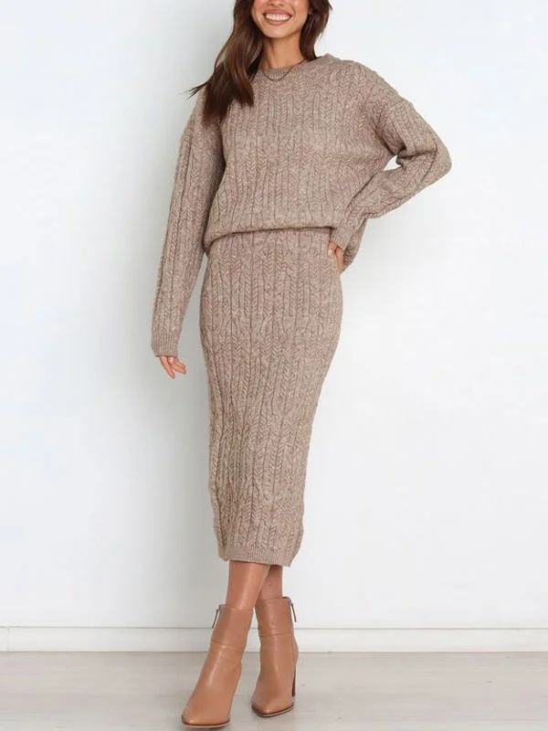 Threaded minimalist casual warm women's skirt sets