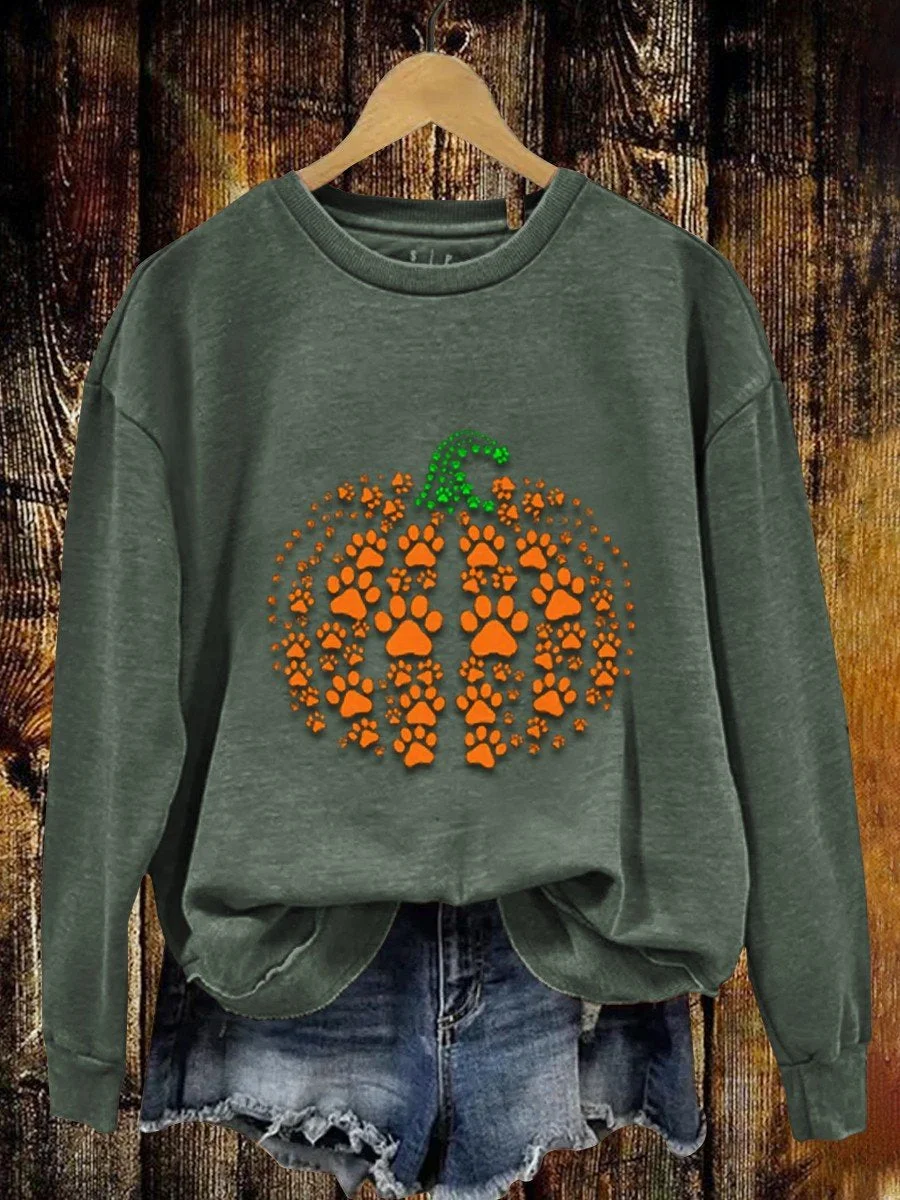 Eagerlys Halloween Pumpkin Print Casual Long Sleeve Sweatshirt Eagerlys