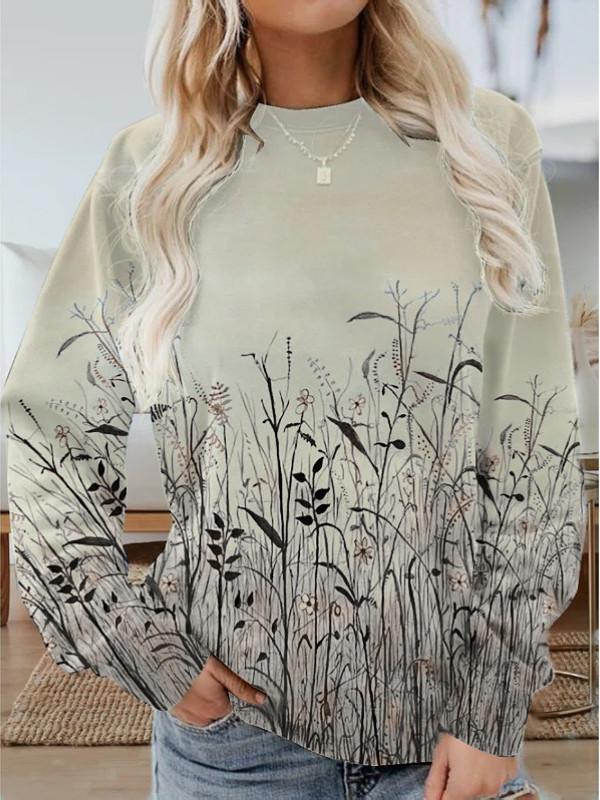 Women Long Sleeve Scoop Neck Printed Graphic Top