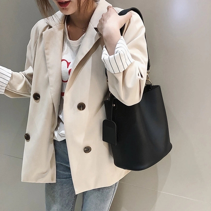 Women’s Pu Leather Solid Color Elegant Classic Style Bucket Zipper Magnetic Buckle Shoulder Bag Crossbody Bag Bucket Bag