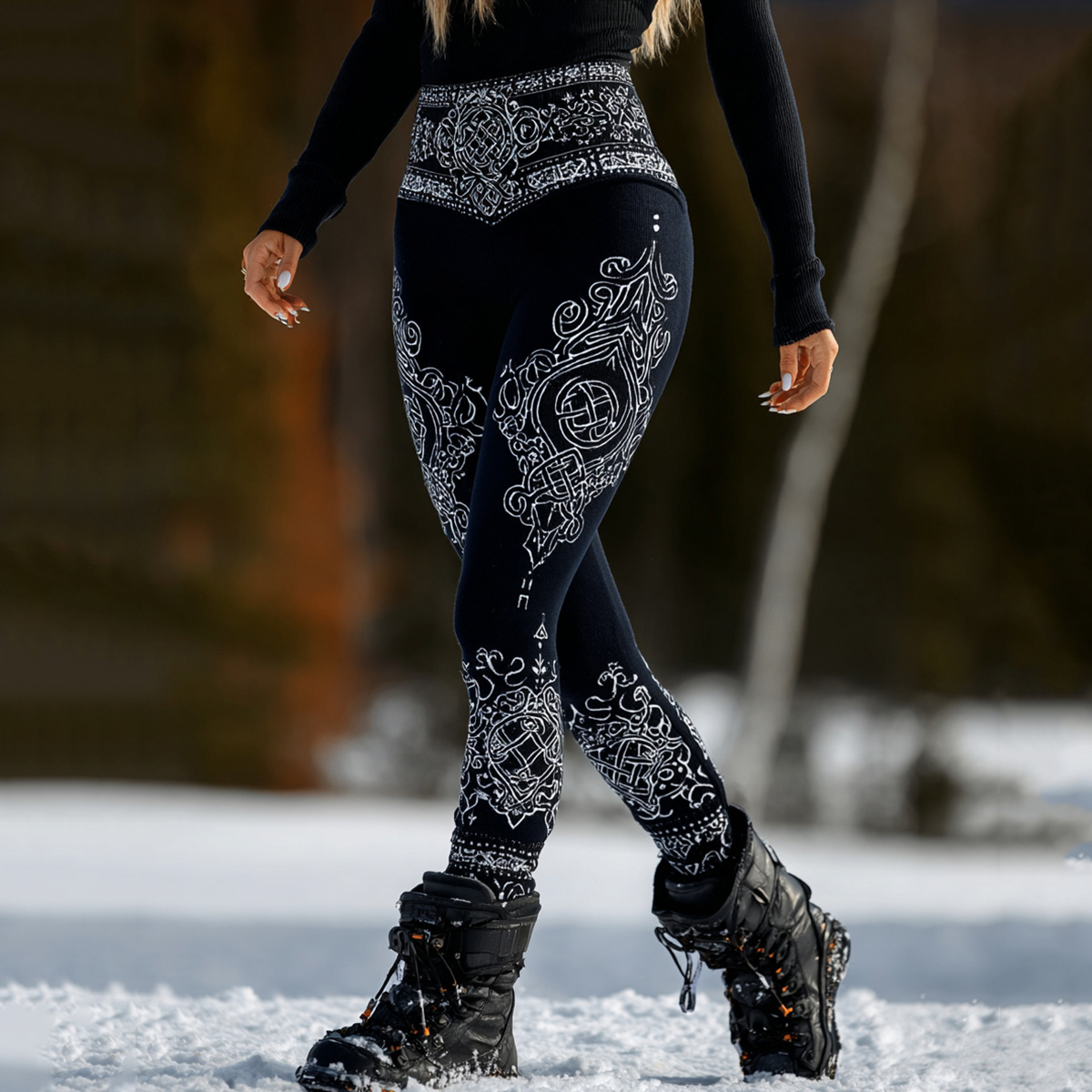 Vintage Viking Style Celtic Knot Pattern Comfy Knit Leggings elevenforest