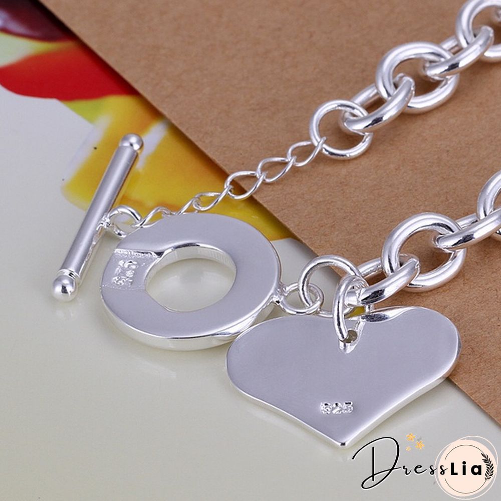 Fashion Jewelry Double Heart 925 Sterling Silver Chain Bracelets for Women