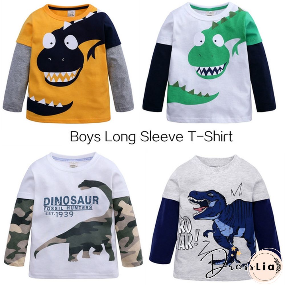 Cartoon Dinosaur Boys Long Sleeve T Shirt Children Kids Boys Spring Autumn Cotton Tops