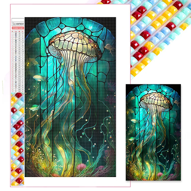 Full Square Diamond Painting - Glass Art - Deep Sea Jellyfish 40*70CM