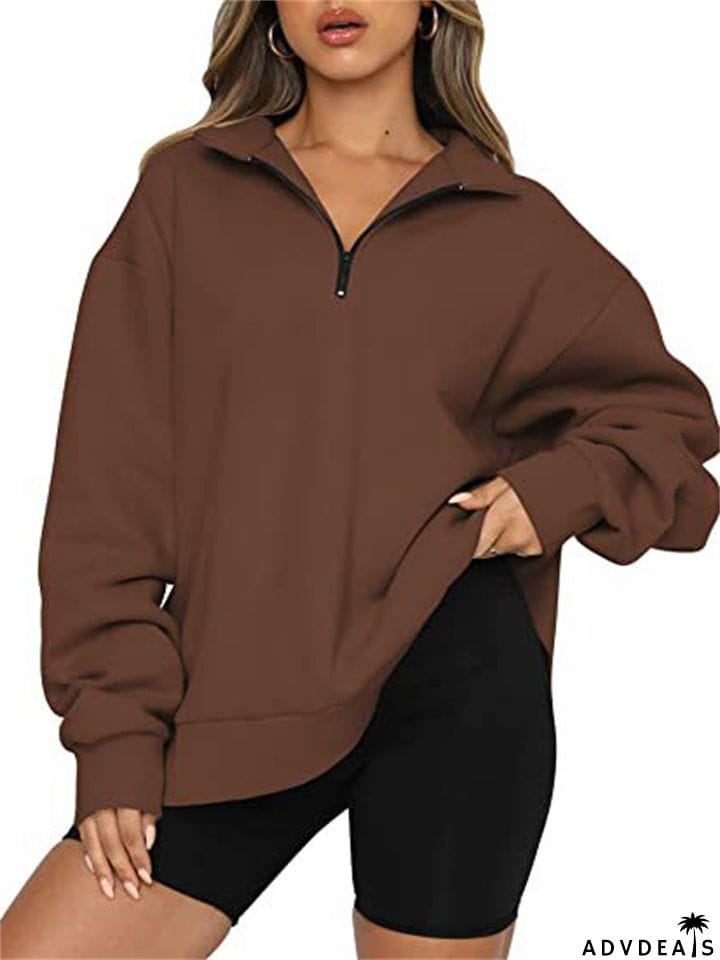 Women's Comfy Casual Half Zip Long Sleeved Sweatshirt