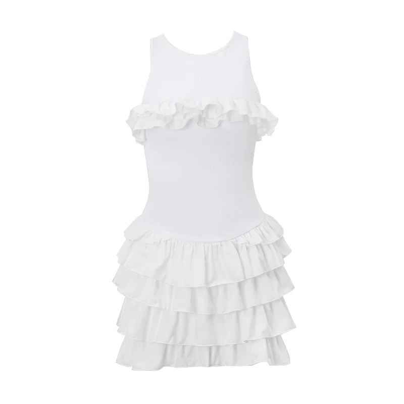 Brownm Brownm Women's Wear 2024 Summer New Sexy Hollow Lace-Up With Flounce High Temperament Cake Dress