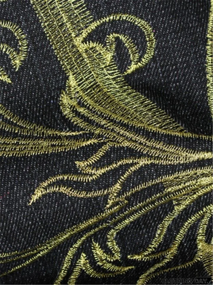 Trendy Street Style Loose Embroidered Comfy Cropped Pants For Men