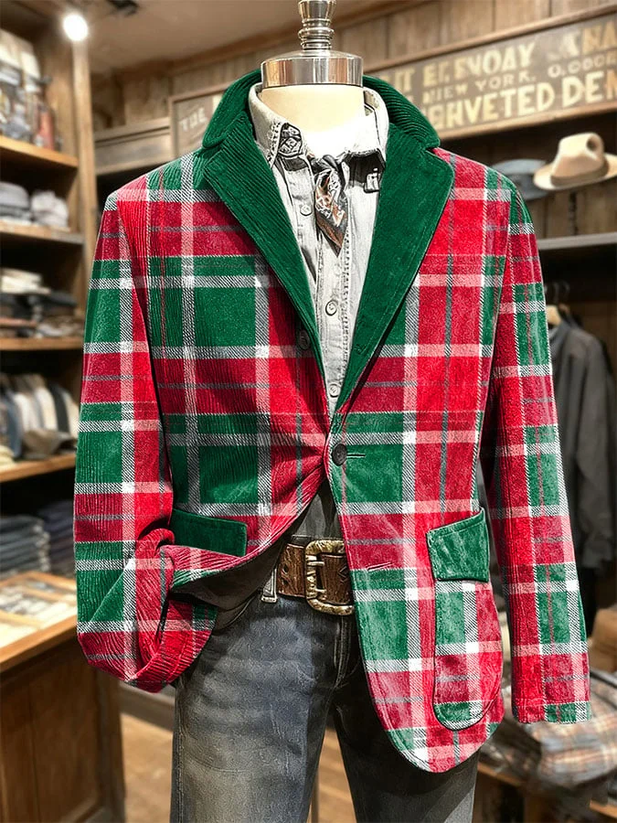 Men's Retro  Christmas Plaid Casual Blazer 