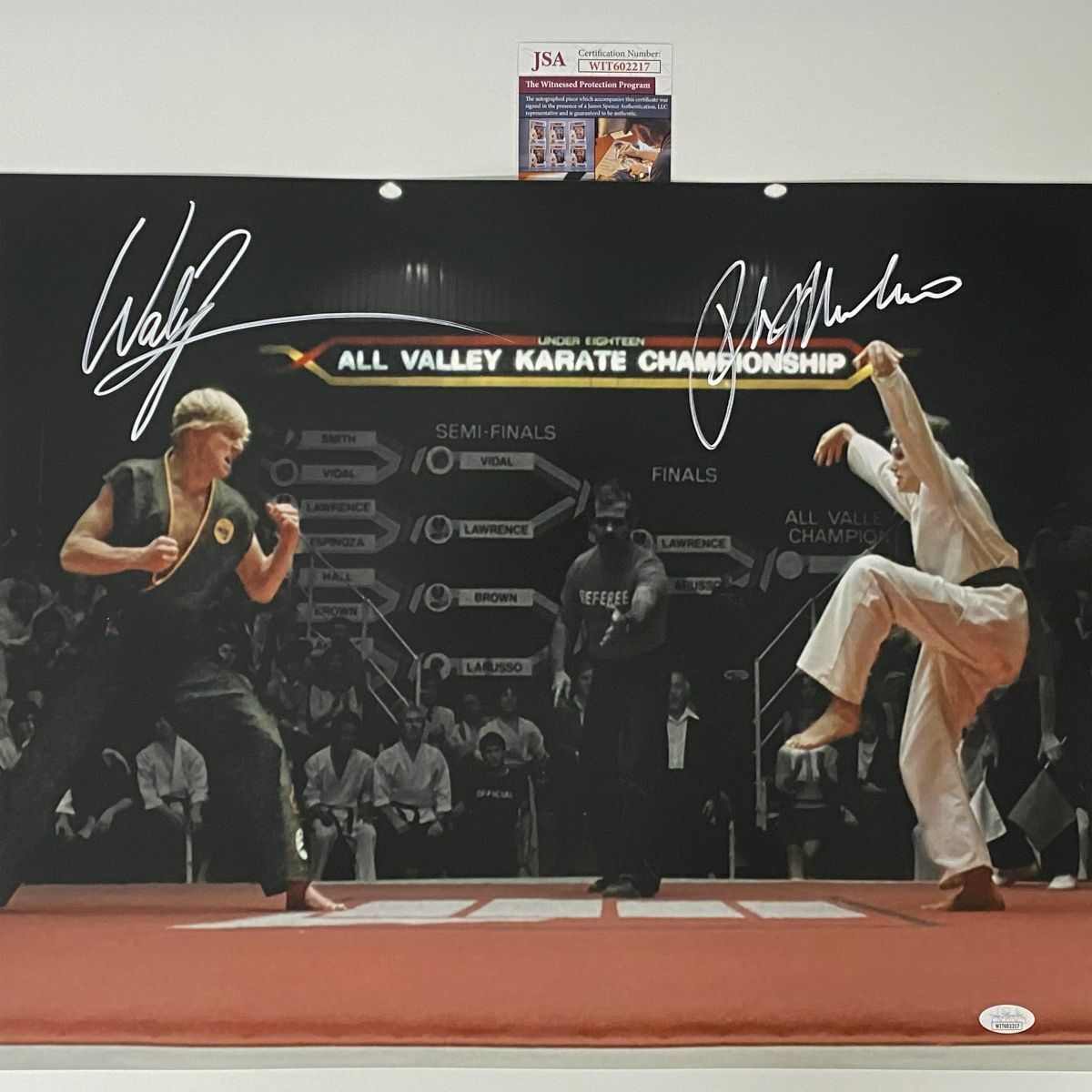 Autographed/Signed WILLIAM ZABKA & RALPH MACCHIO Karate Kid 16x20 Photo Poster painting JSA COA