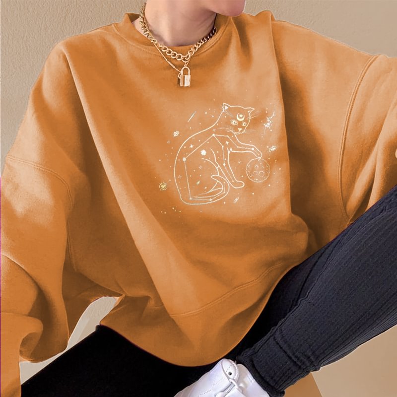   Starry Sky Cat Print Women's Pullover Sweatshirt - Neojana