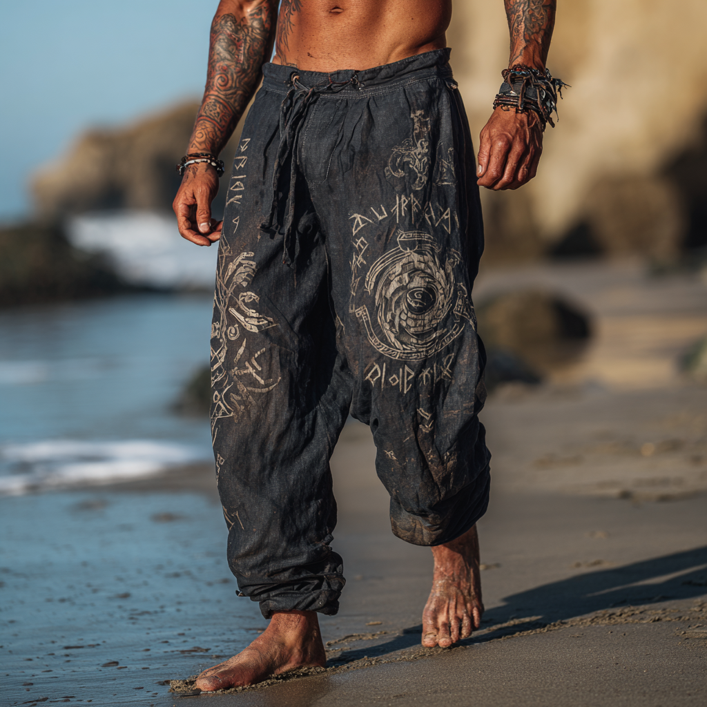 Men's Viking Occult Vintage Knot Runes Totem Summer Casual Pants / Rvogue / Rvogue
