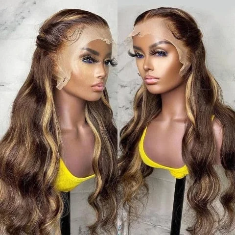 pornhint Pornhint Highlight Wig Brazilian Body Wave Wig Lace Front Human Hair Wigs Honey Blonde Wig Remy Hair Ombre Lace Frontal Wig For Women