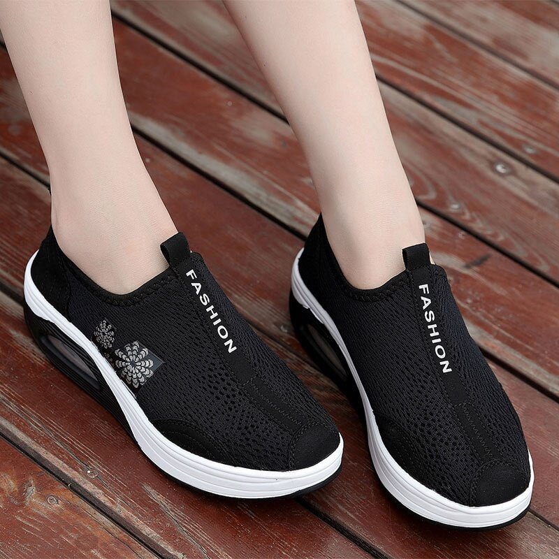 MWY Women Platform Sneakers Black Wedges Casual Shoes For Woman Comfortable Mesh Trainers Zapatos De Mujer Walking Shoes