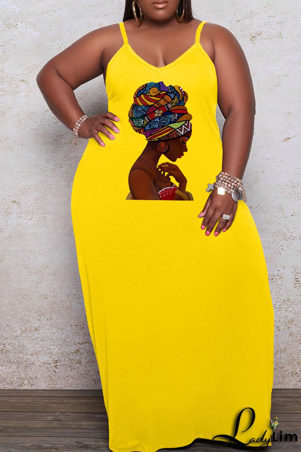 Apricot Casual Print Split Joint Spaghetti Strap Sling Dress Plus Size Dresses