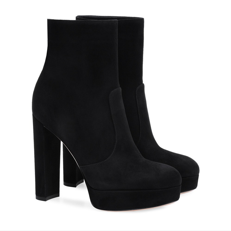 Custom Made Black Chunky Heel Ankle Boot |FSJ Shoes