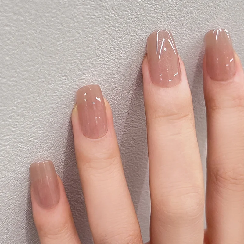Churchf Armor Piece Naked Pink Ultra-Flash Powder Medium Long Simple Pure Style Nail Patch Finished Product Sales Nail