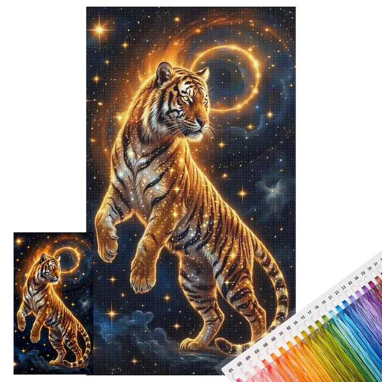 【Huacan Brand】Golden Cosmic Tiger 40*70cm 11CT Stamped Canvas Cross Stitch gbfke