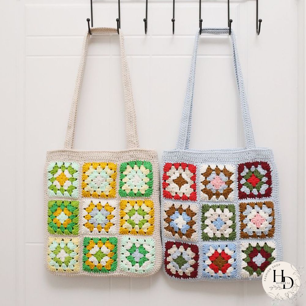 Multi Colors Hand Woven Knit Summer Sunflower Daisy Flowers Tote Bag