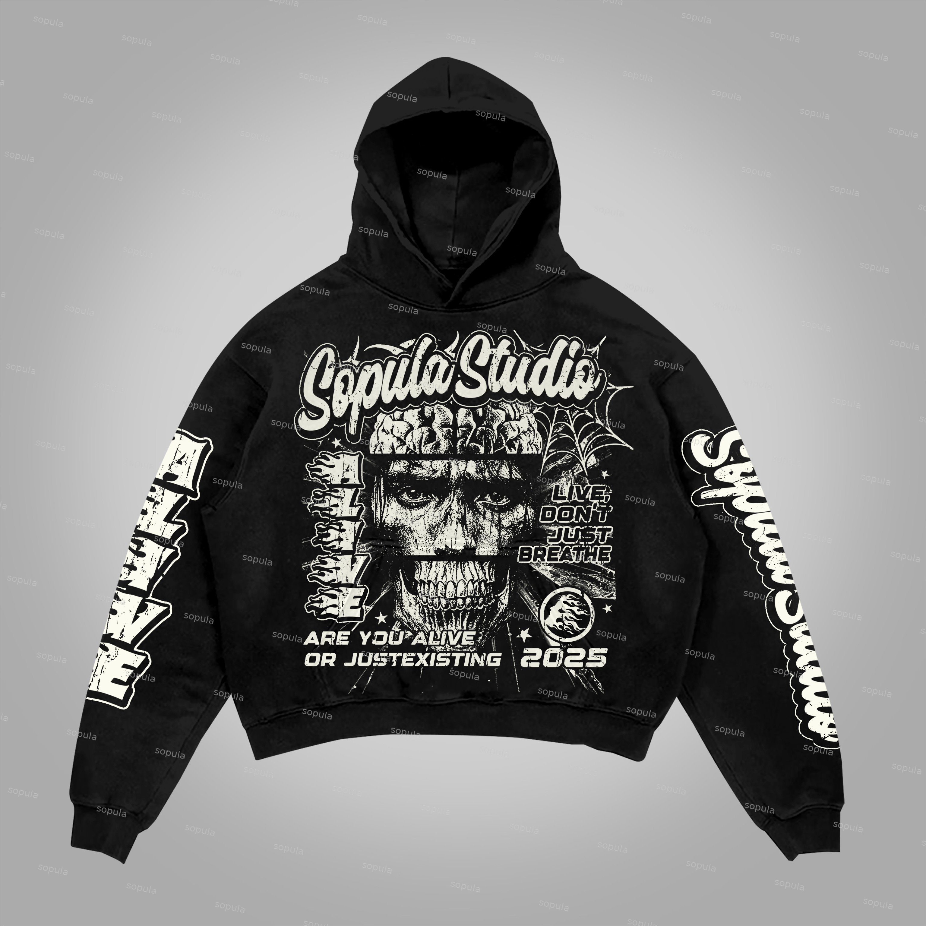 Sopula Are You Alive Or Just Existing Vintage Graphics Cotton Pocket Hoodie - SOPULA