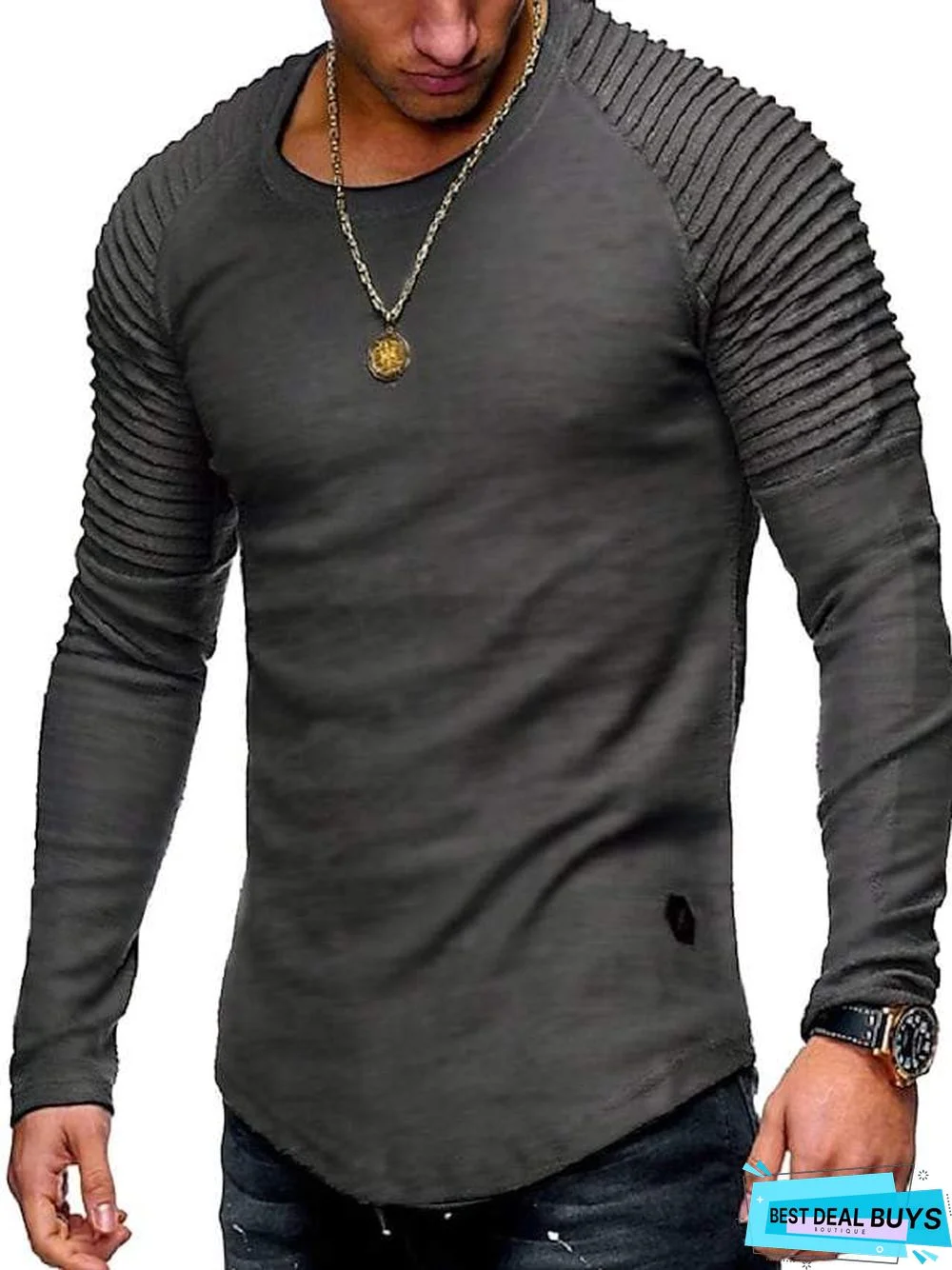 Men's T-Shirt Non-Printing Solid Colored Plus Size Long Sleeve Daily Tops Cotton Round Neck Army Green Gray Khaki