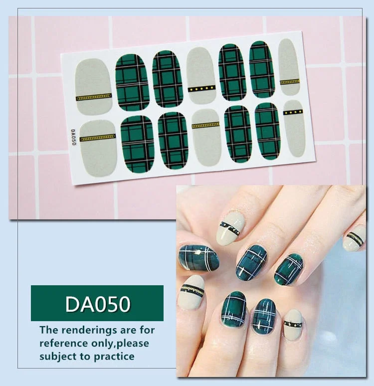 Full Cover Wraps Nail Polish Stickers Strips Plain Nail Art Decorations Heart Designs Glitter Powder Manicure Tips-Nail Inspo