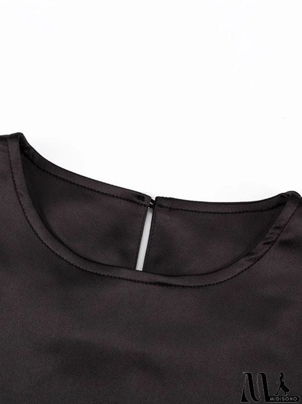 MidiSono - Casual Loose Long Sleeves Solid Color Round-Neck Maxi Dresses