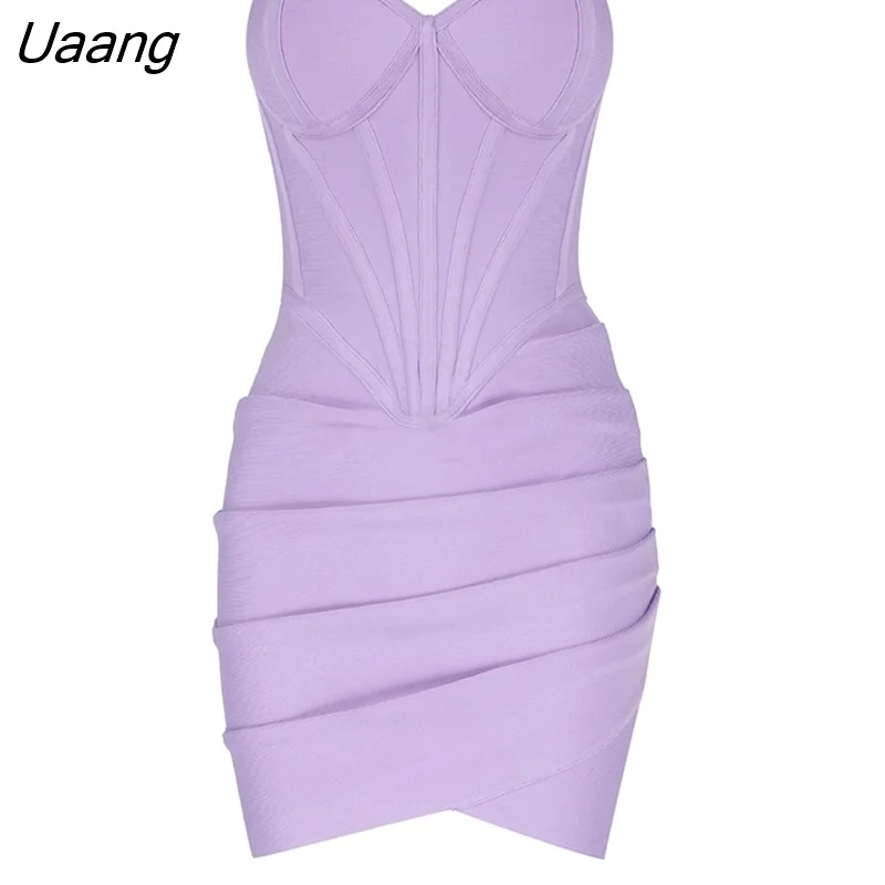 Uaang Women Purple Black Blue Draped Design Sexy Strapless Backless Celebrity Party Club Bandage Mini Dress