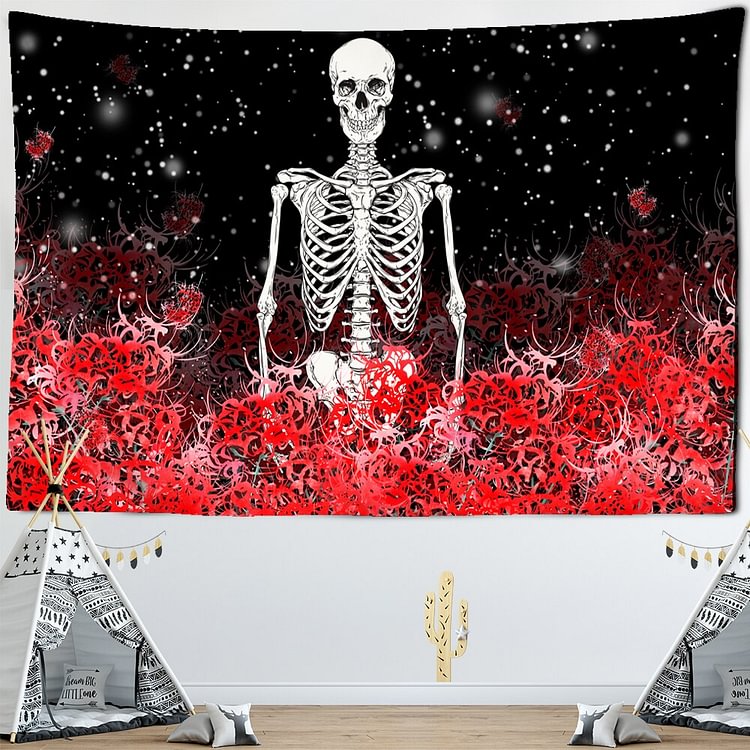 Flower Skull Printed Tapestry (145x130cm)