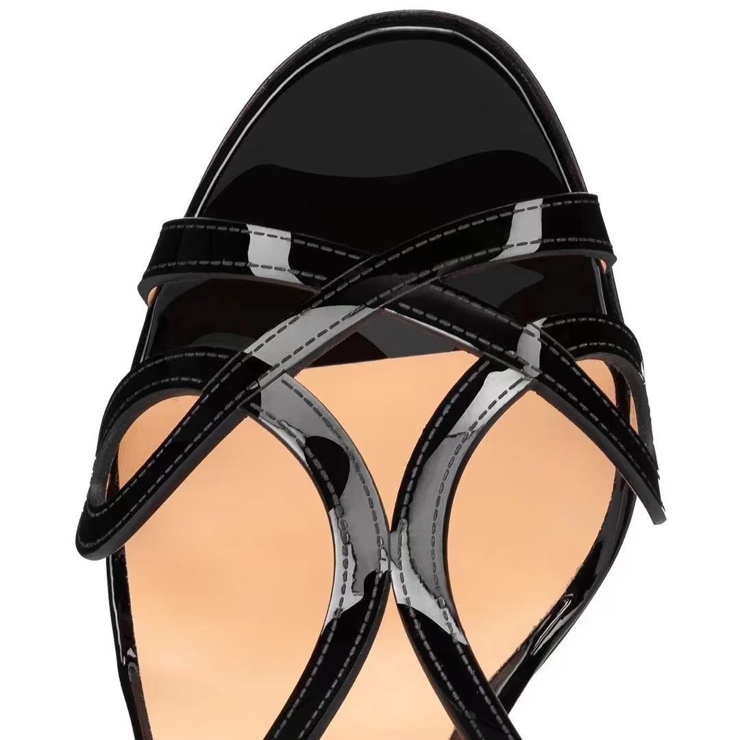 100mm Women's Red Bottom Tangueva Straps Sandals High Heels Open Toe Stiletto Shoes -MERUMOTE