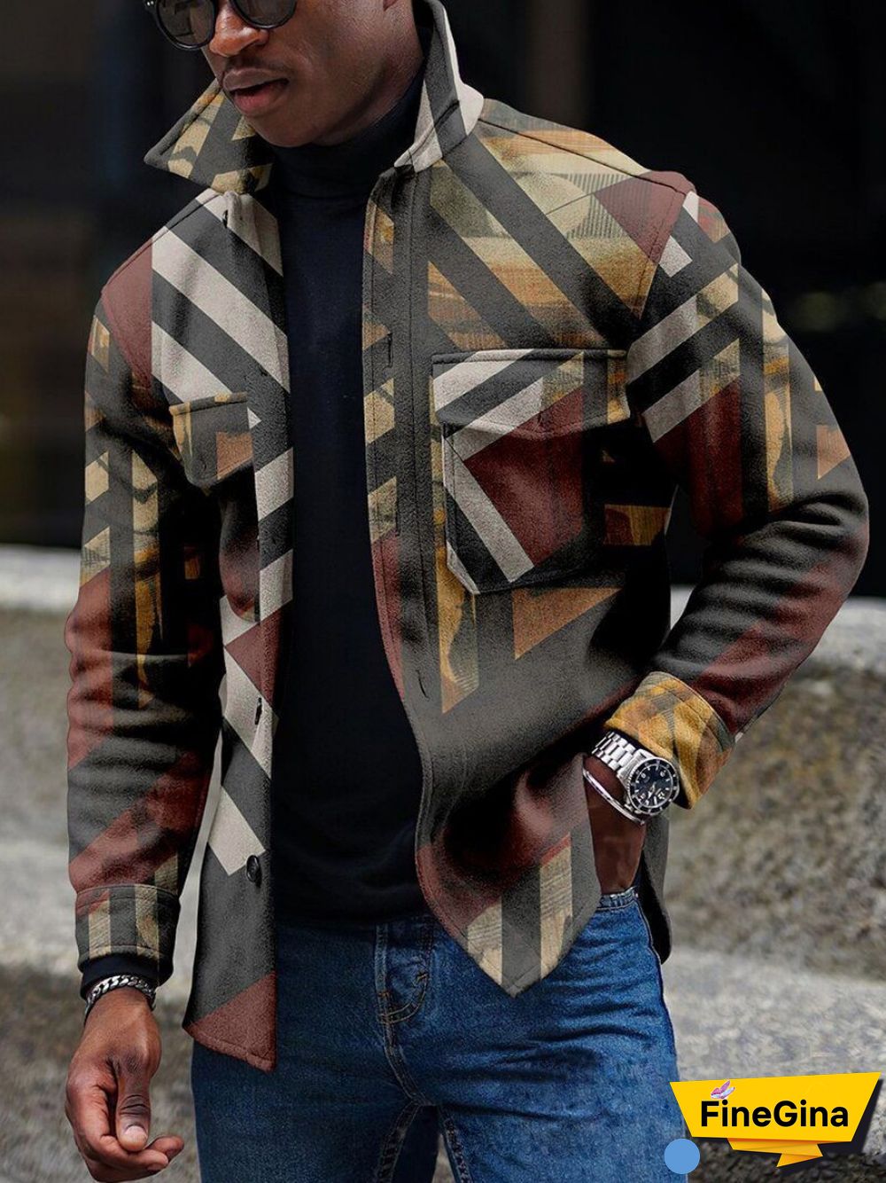 Apricot Men's Casual Geometric Pattern Jacket 004