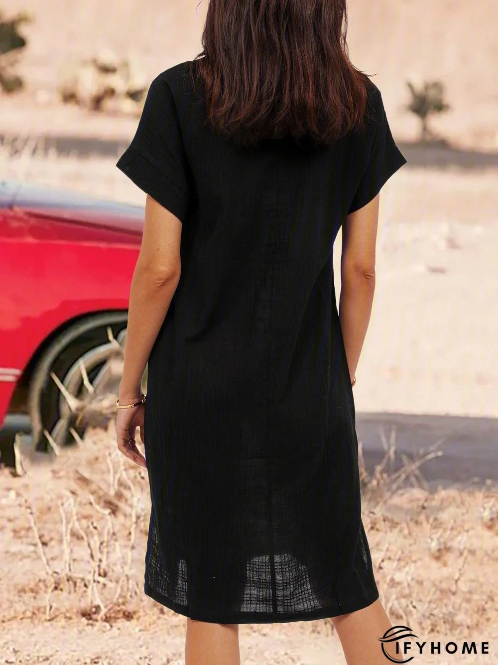 Soft Short Sleeve Cotton-Blend Casual Round Neck Knitting Dress | IFYHOME