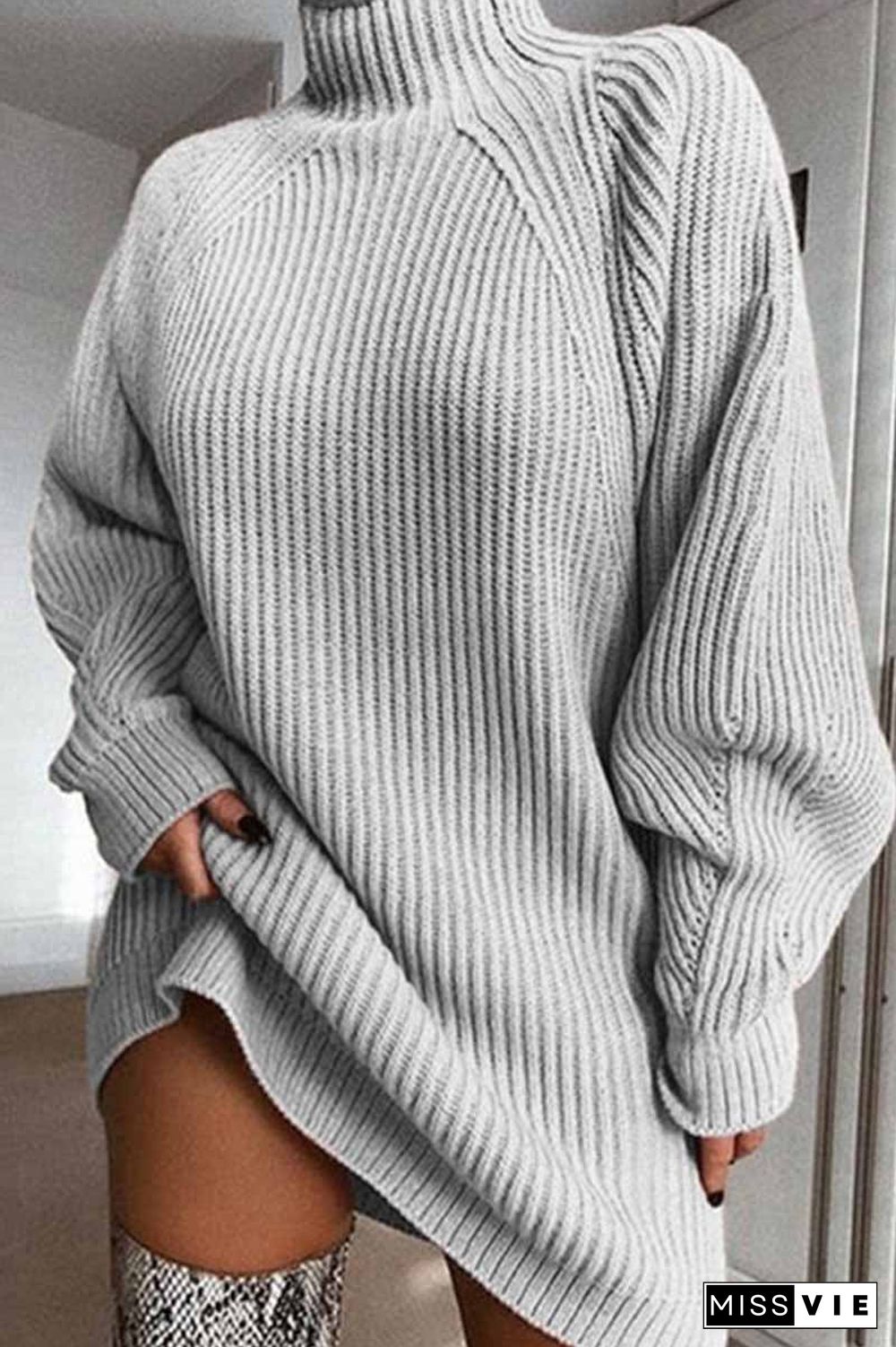 Loose High Neck Striped  Mini Dress