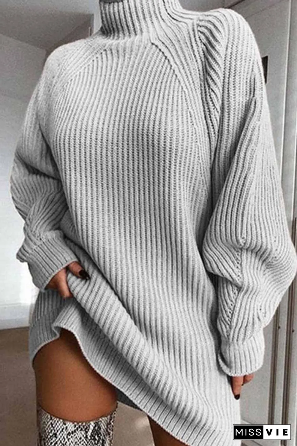 Loose High Neck Striped  Mini Dress
