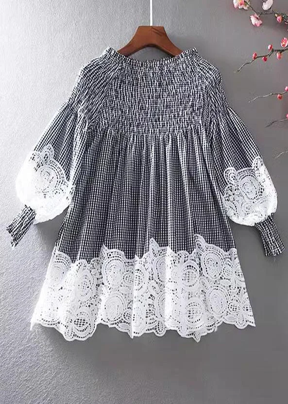 Bohemian Grey Wrinkled Patchwork Lace Shirt Spring