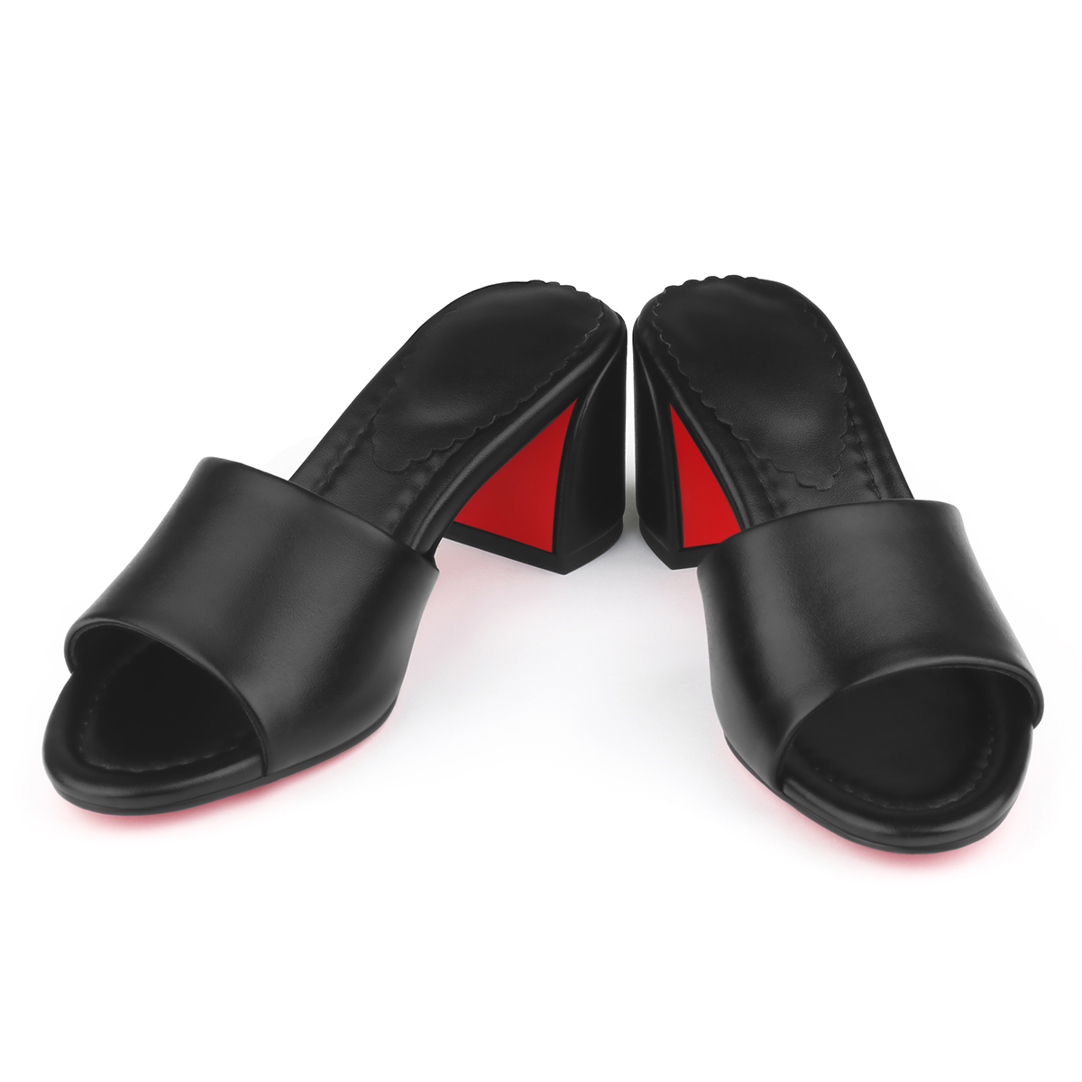 55mm Women's Chunky Mid-Heel Mules Red Bottom Sandals-MERUMOTE