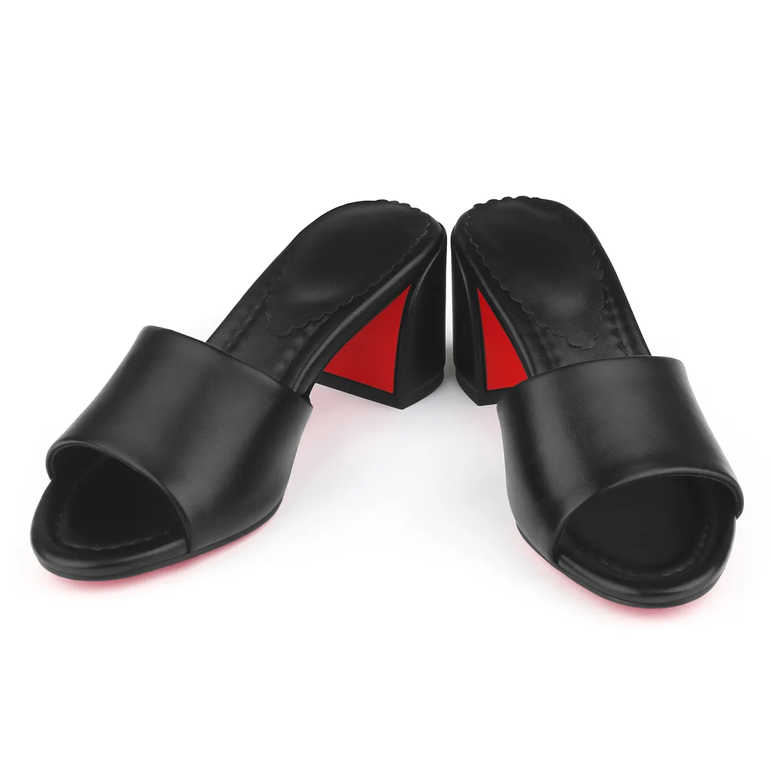 55mm Women's Chunky Mid-Heel Mules Red Bottom Sandals-MERUMOTE