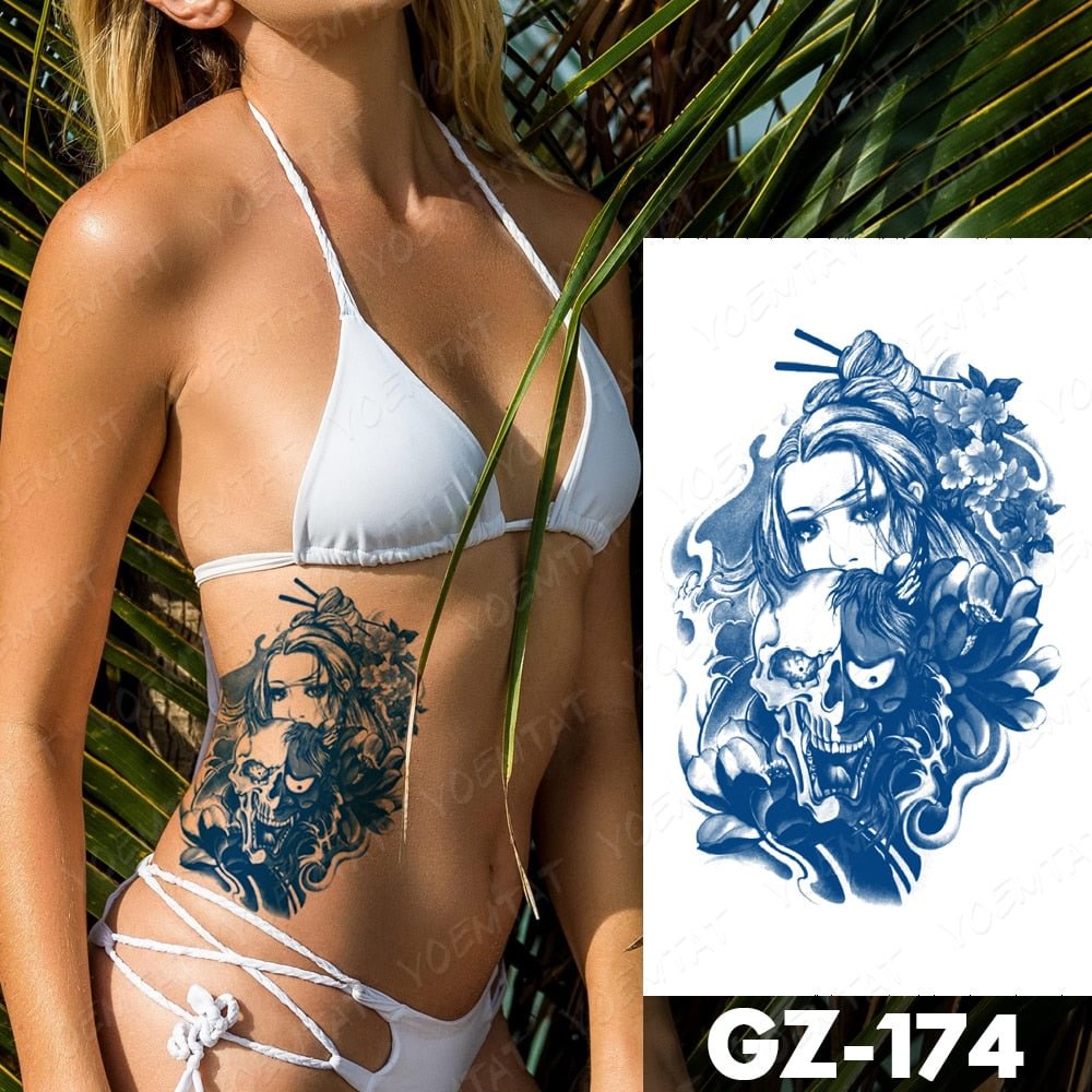 Juice Lasting Ink Tattoos Body Art Waterproof Temporary Tattoo Sticker Geisha Prajna Demon Face Tatoo Arm Fake Eagle Tatto Women