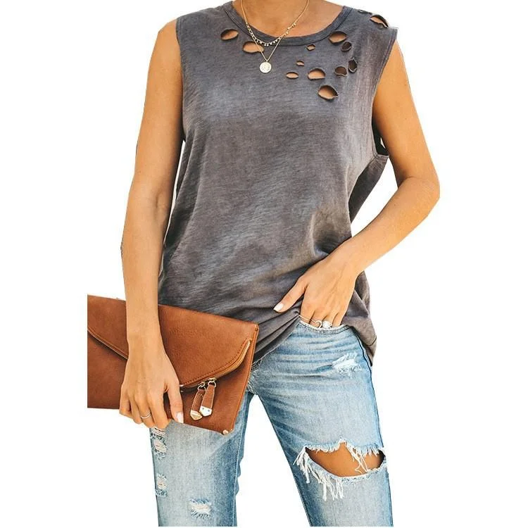 Sleeveless Round Neck Hollow Vest
