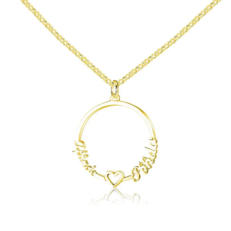 Round Name Necklace with Heart Custom 2 Names Personalilzed Mother Daughter Necklace