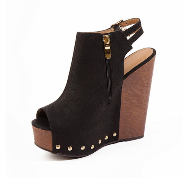 Custom Made Black Peep Toe Wedge Heels |FSJ Shoes