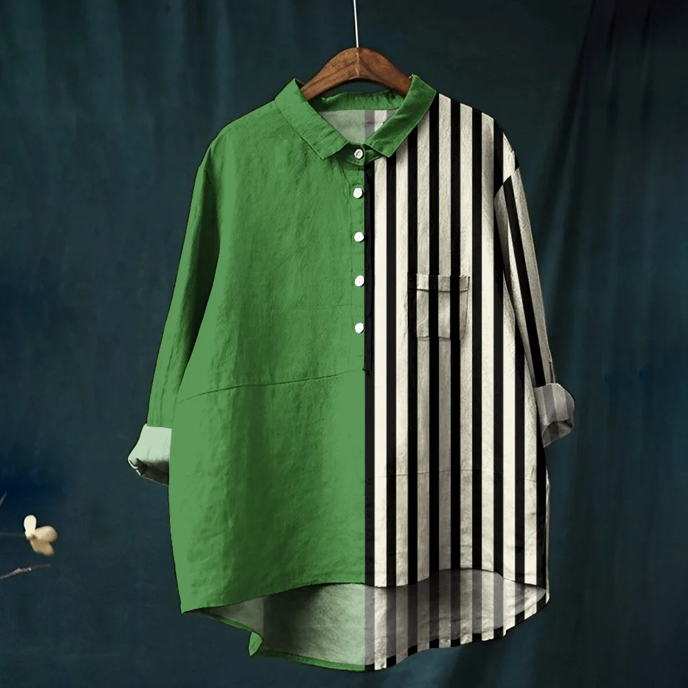 Women's  Abstract Geometric  Art  Print Casual Cotton And Linen Shirt