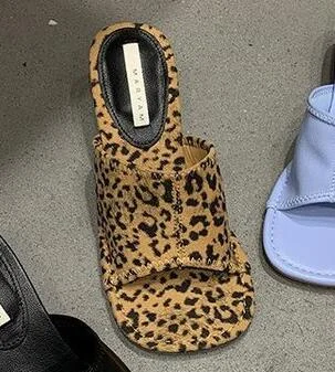 Women Slippers Summer Sandals Sexy Leopard Print Square Heel Sandals Pumps Ladies Shoes Dress Sandalias Mujer Sapato Feminino