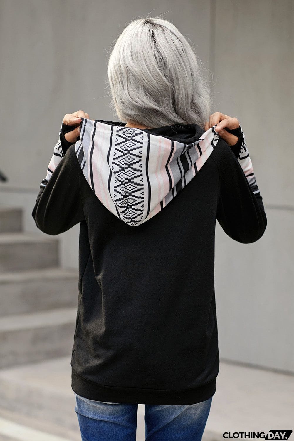 Plaid Double Hoods Thumb Hole Hoodie